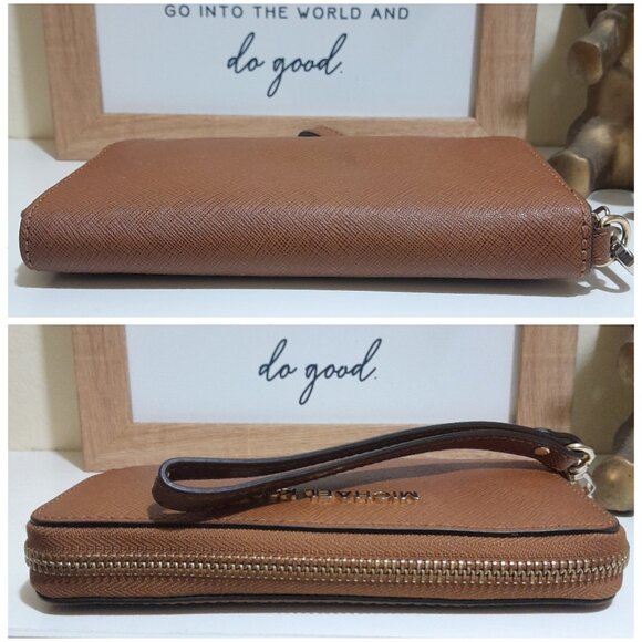 Michael Kors Brown Leather Gold Logo Hardware Minimalist Fall All Season Wallet - Picture 8 of 8